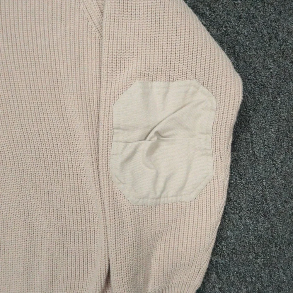 Orvis Sweater Mens‎ XL Beige Tan Pullover Quarter Zip Knit Shoulder Elbow Patch